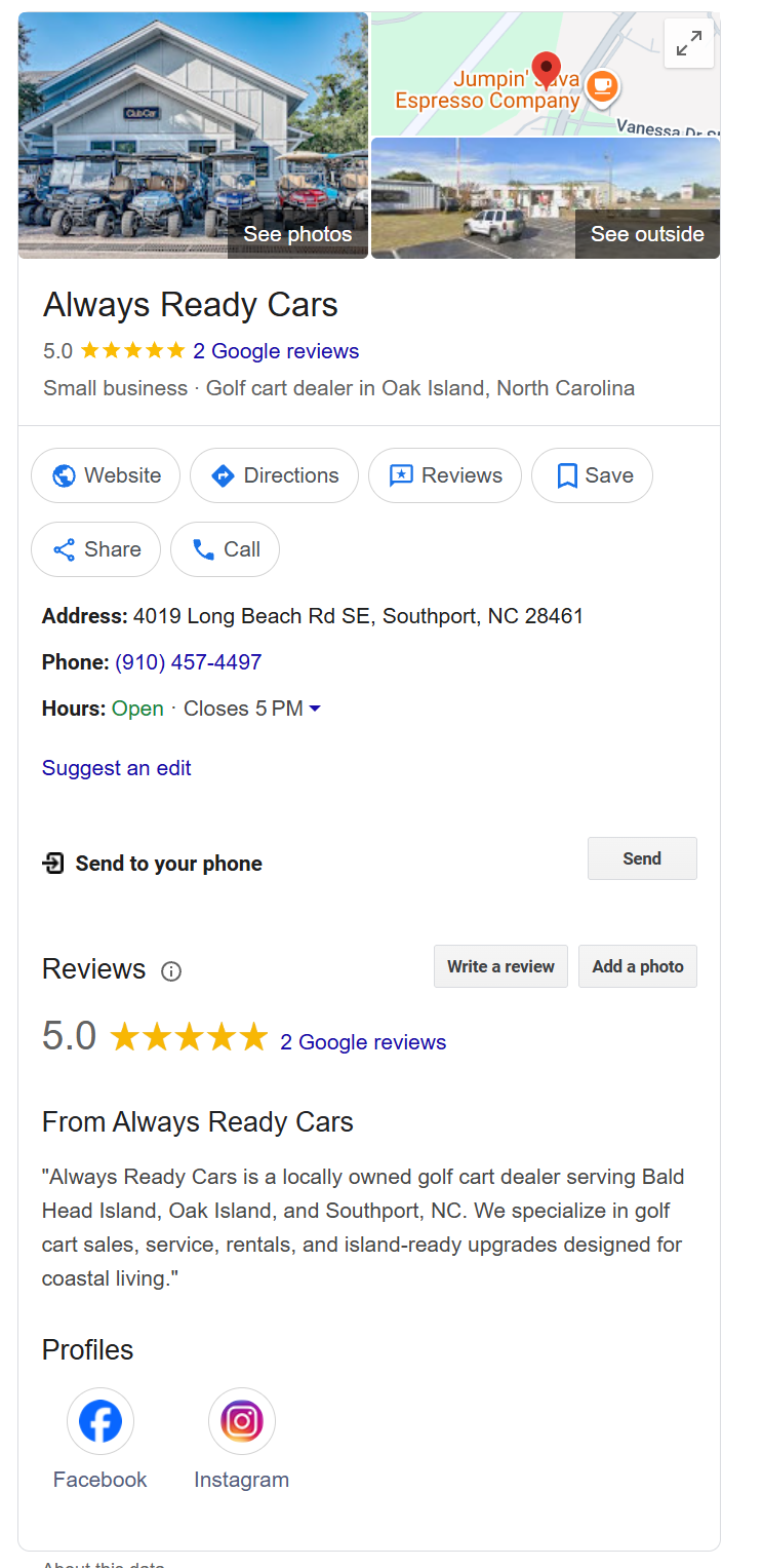 Always Ready Carts Google Business Profile