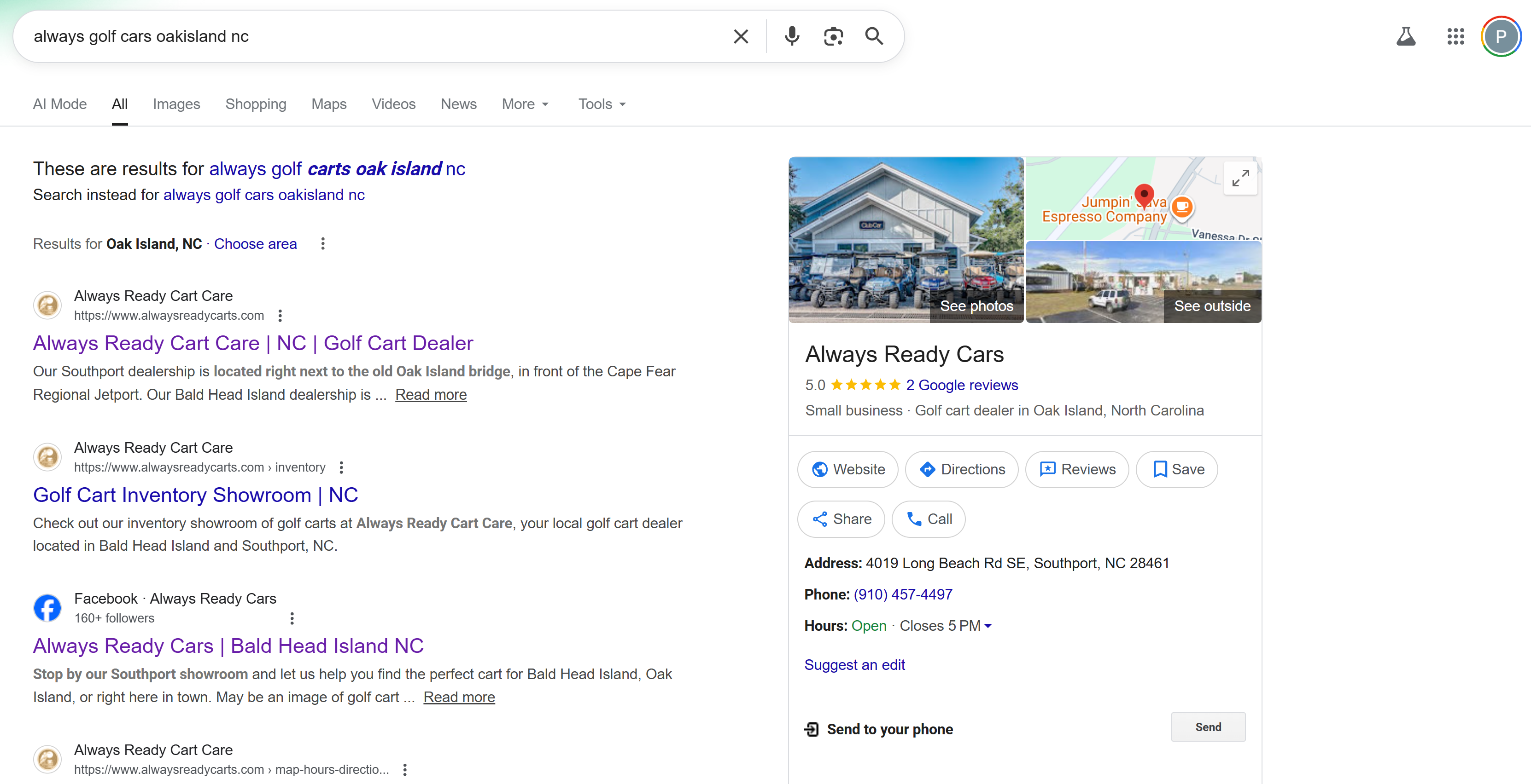 Your current listing without schema markup - plain text only
